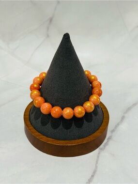 Orange gold plated jade Beaded Stretch Bracelet - Women Jewelry